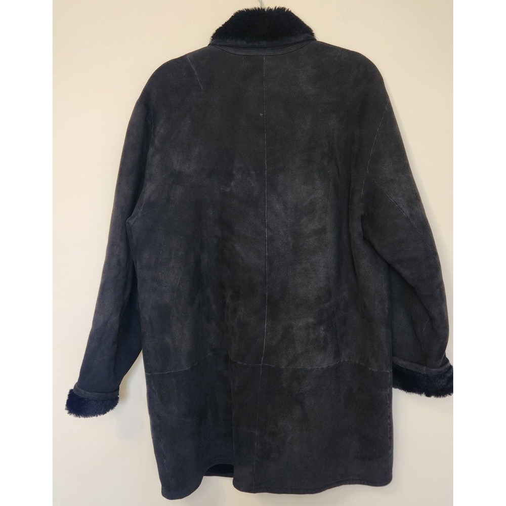 Begedor Italia Black Shearling Suede Coat Womens Size 8 Double Breasted Vtg - Picture 3 of 5